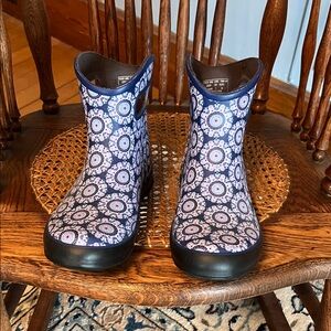 Bloom Blue and Pink Patterned Winter Rain Boots